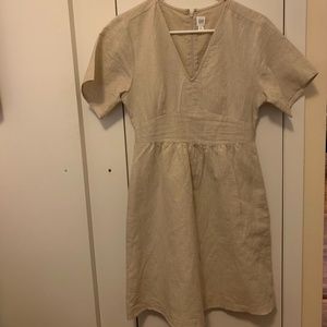 GAP Linen Cream V-neck Mini Dress Size 2